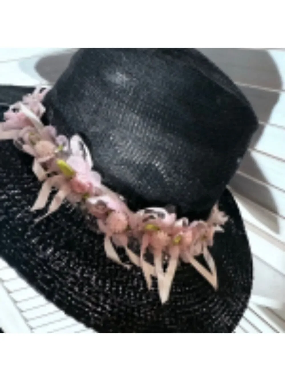 Handcrafted Cowboy Hat Floral Applique Black OS